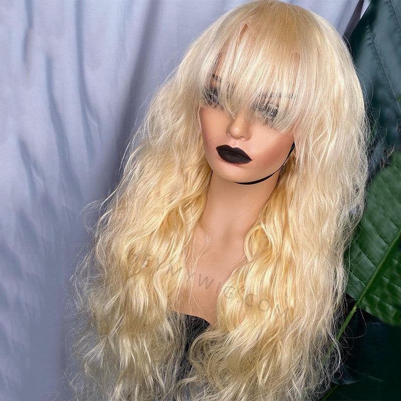 #613 Blonde Messy Wavy Lace Wig W/ Bangs