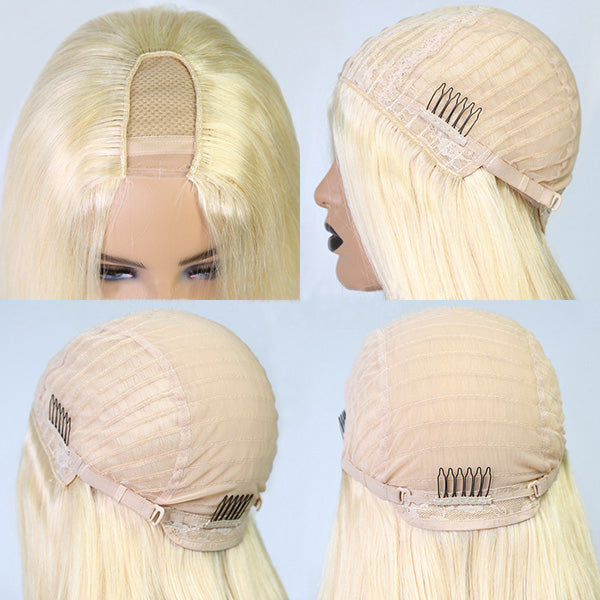 613 Blonde Straight U-Part Wig, Protective Hair Wig