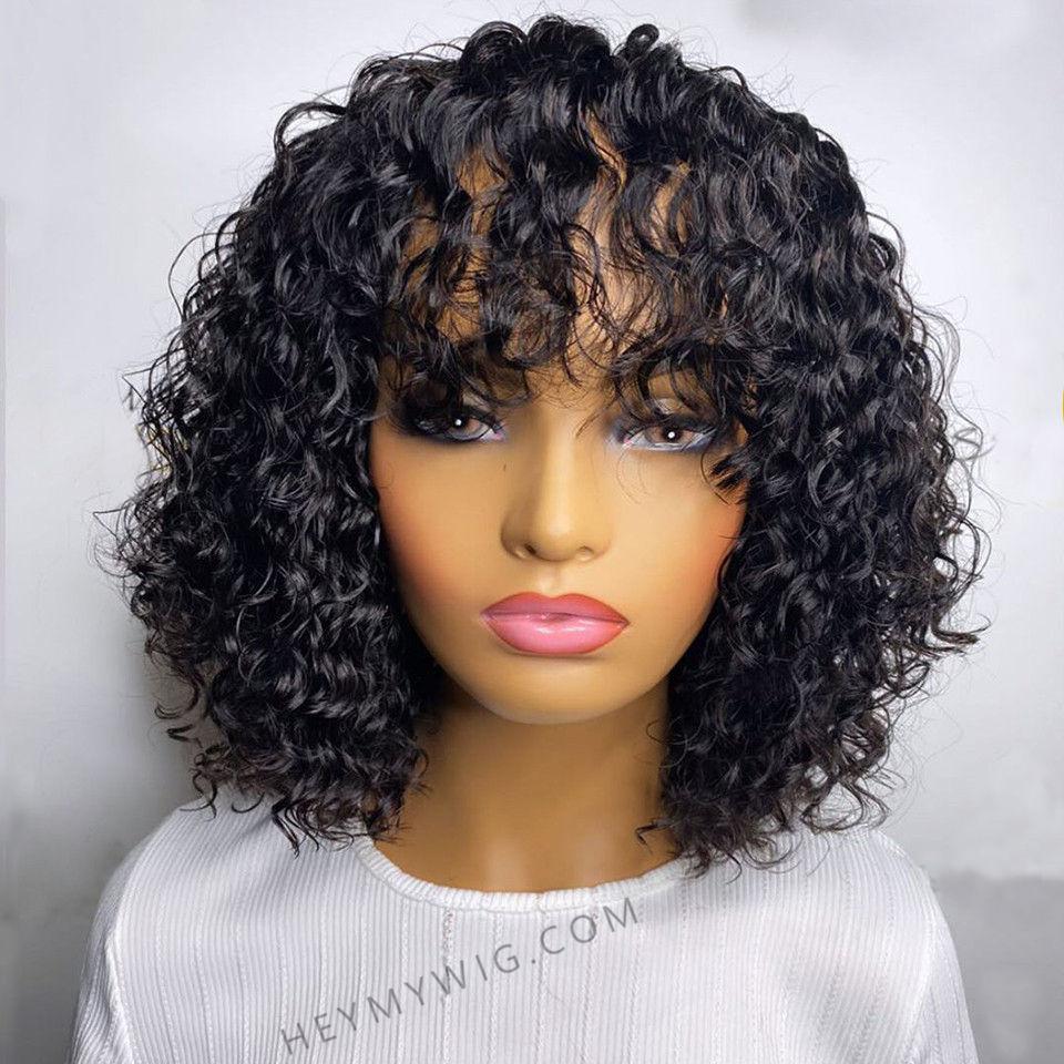 Water Wave Bob Lace Frontal Wig With Bangs