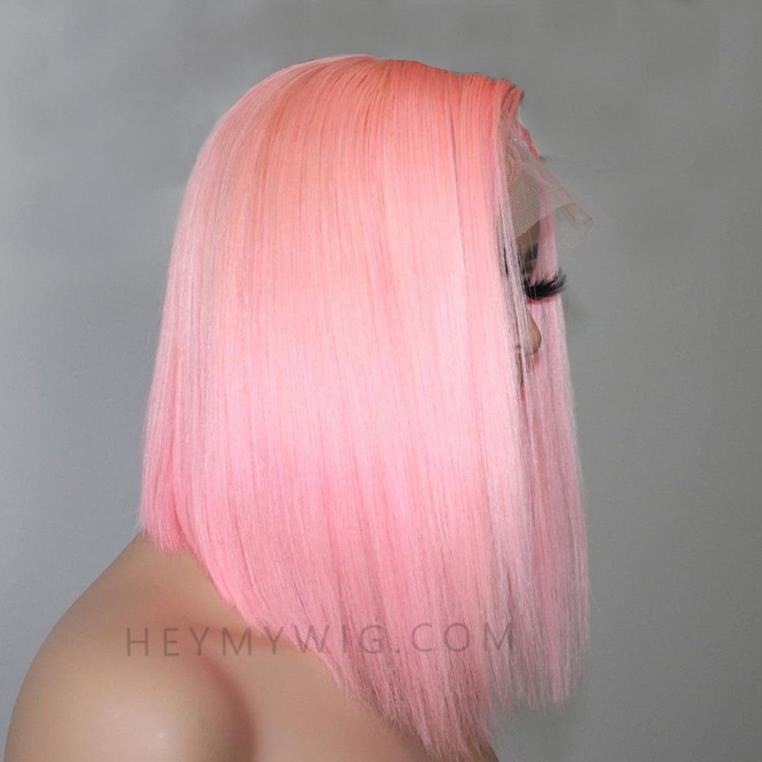 Light Pink Bob Lace Wig Straight Hair