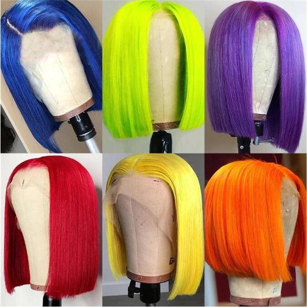 Yellow/Purple/Pink/Orange/Blue/Red/Neon Green Color Bob Lace Frontal Wig