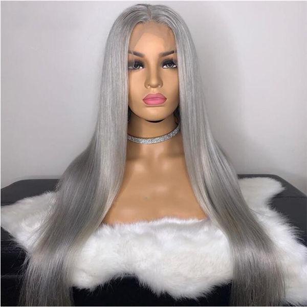 Grey/Silver Color Straight Lace Frontal/Full Lace Wig
