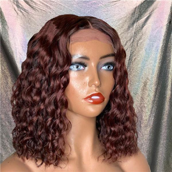 Dark Red Brown Roman Curly Bob Lace Frontal Wig