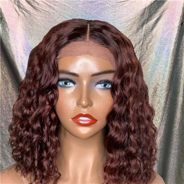 Dark Red Brown Roman Curly Bob Lace Frontal Wig