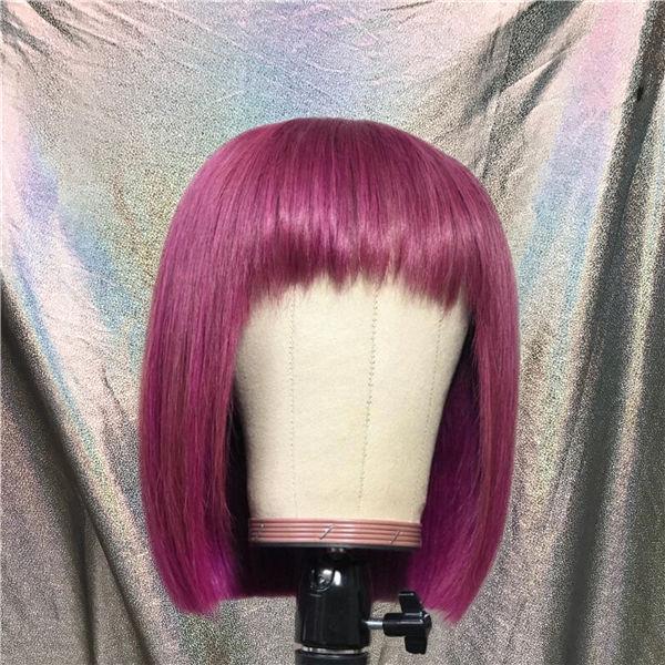 Purple Bob Lace Frontal Wig With Bangs
