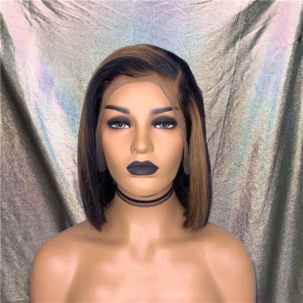 String Brown Hightlight Bob Lace Frontal Wig