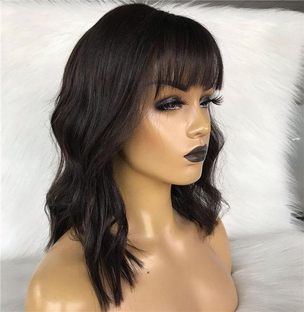 Wavy Bob Lace Frontal Wig With Bangs Style