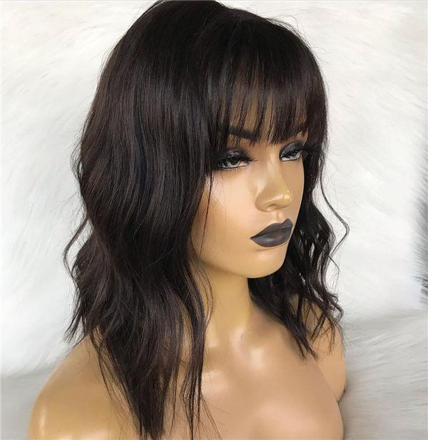 Wavy Bob Lace Frontal Wig With Bangs Style